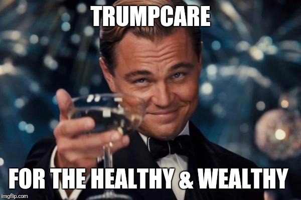 Leonardo Dicaprio Cheers | TRUMPCARE; FOR THE HEALTHY & WEALTHY | image tagged in memes,leonardo dicaprio cheers | made w/ Imgflip meme maker