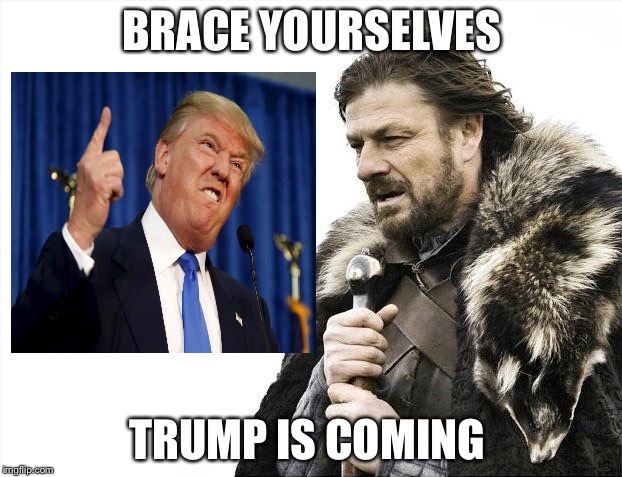 Brace Yourselves X is Coming | BRACE YOURSELVES; TRUMP IS COMING | image tagged in memes,brace yourselves x is coming | made w/ Imgflip meme maker