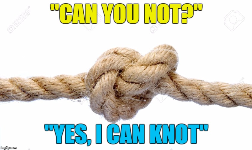 Not the greatest meme... :) | "CAN YOU NOT?"; "YES, I CAN KNOT" | image tagged in memes,knots | made w/ Imgflip meme maker