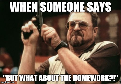 Am I The Only One Around Here Meme | WHEN SOMEONE SAYS; "BUT WHAT ABOUT THE HOMEWORK?!" | image tagged in memes,am i the only one around here | made w/ Imgflip meme maker