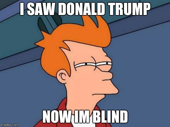 Futurama Fry Meme | I SAW DONALD TRUMP; NOW IM BLIND | image tagged in memes,futurama fry | made w/ Imgflip meme maker