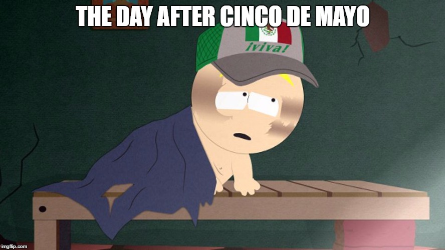 THE DAY AFTER CINCO DE MAYO | image tagged in funny,memes,tag,south park,meme,cinco de mayo | made w/ Imgflip meme maker