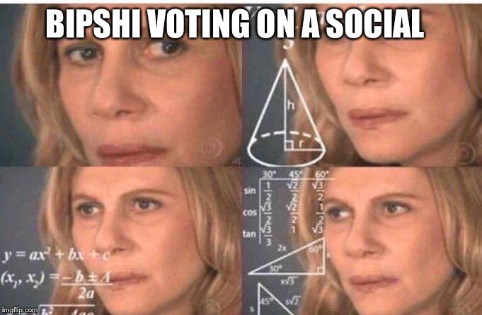 Math lady/Confused lady | BIPSHI VOTING ON A SOCIAL | image tagged in math lady/confused lady | made w/ Imgflip meme maker