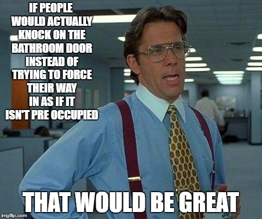 That Would Be Great Meme | IF PEOPLE WOULD ACTUALLY KNOCK ON THE BATHROOM DOOR INSTEAD OF TRYING TO FORCE THEIR WAY IN AS IF IT ISN'T PRE OCCUPIED; THAT WOULD BE GREAT | image tagged in memes,that would be great | made w/ Imgflip meme maker