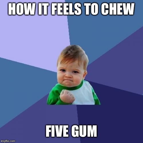 Success Kid | HOW IT FEELS TO CHEW; FIVE GUM | image tagged in memes,success kid | made w/ Imgflip meme maker