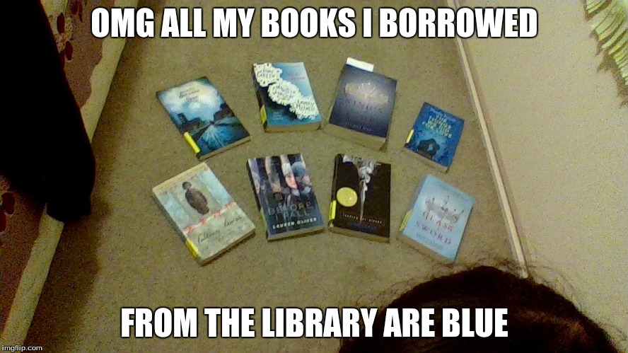 OMG ALL MY BOOKS I BORROWED; FROM THE LIBRARY ARE BLUE | image tagged in library,blue | made w/ Imgflip meme maker