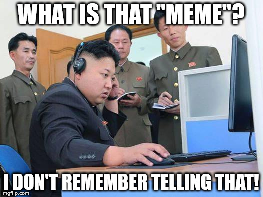 Kim Jong Un computer | WHAT IS THAT "MEME"? I DON'T REMEMBER TELLING THAT! | image tagged in kim jong un computer | made w/ Imgflip meme maker