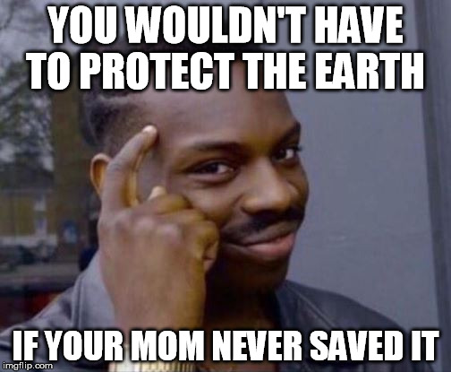 reece | YOU WOULDN'T HAVE TO PROTECT THE EARTH; IF YOUR MOM NEVER SAVED IT | image tagged in reece | made w/ Imgflip meme maker