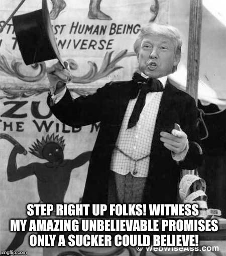 STEP RIGHT UP FOLKS! WITNESS MY AMAZING UNBELIEVABLE PROMISES ONLY A SUCKER COULD BELIEVE! | made w/ Imgflip meme maker