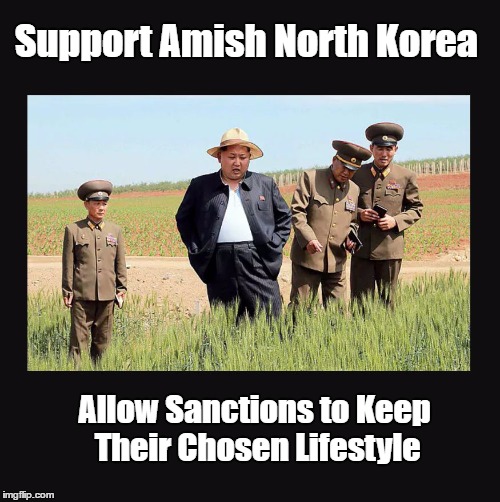 Support Amish North Korea; Allow Sanctions to Keep Their Chosen Lifestyle | image tagged in kim wheat | made w/ Imgflip meme maker