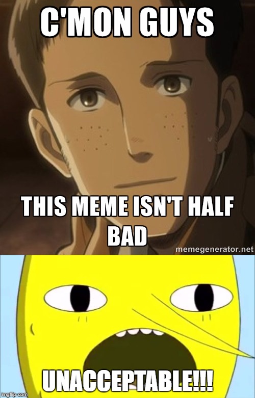 My reaction to this meme | UNACCEPTABLE!!! | image tagged in memes,shingeki no kyojin | made w/ Imgflip meme maker