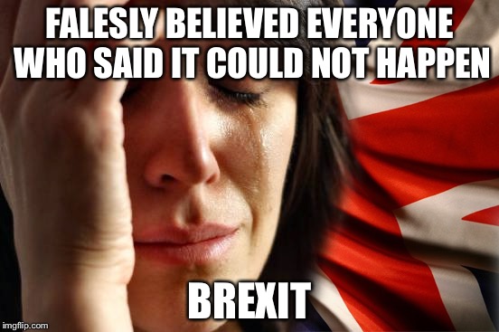 Brexit | FALESLY BELIEVED EVERYONE WHO SAID IT COULD NOT HAPPEN; BREXIT | image tagged in british problems,brexit,brexit election 2019,political memes,british,british flag | made w/ Imgflip meme maker