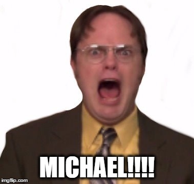 dwight | MICHAEL!!!! | image tagged in the office,dwight schrute,michael scott | made w/ Imgflip meme maker