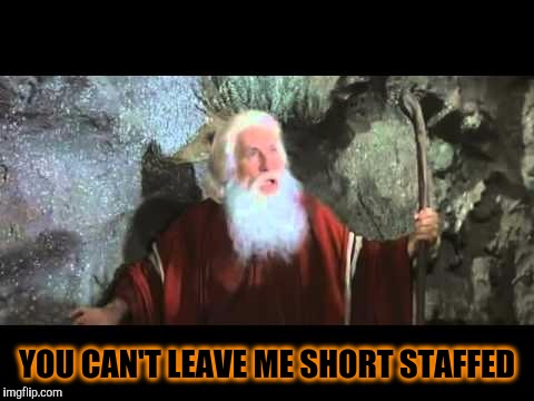 I can't work like this | YOU CAN'T LEAVE ME SHORT STAFFED | image tagged in moses,staff,lol so funny,hospital,bad day at work,corporate greed | made w/ Imgflip meme maker