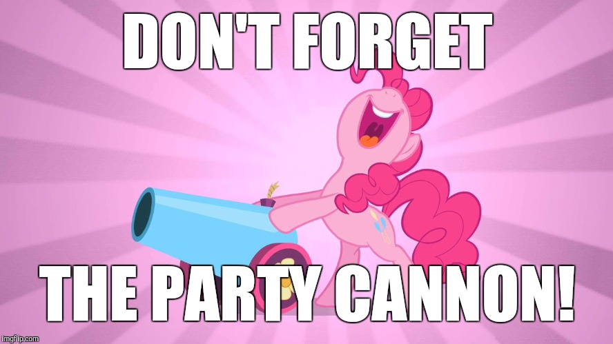 Pinkie Pie's party cannon | DON'T FORGET THE PARTY CANNON! | image tagged in pinkie pie's party cannon | made w/ Imgflip meme maker