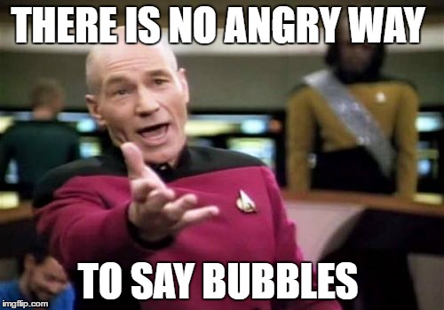 Picard Wtf | THERE IS NO ANGRY WAY; TO SAY BUBBLES | image tagged in memes,picard wtf | made w/ Imgflip meme maker