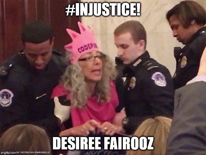 woman convicted for laughing at jeff sessions | #INJUSTICE! DESIREE FAIROOZ | image tagged in injustice,injustice in the courtroom,theresistance,woman laughing,conviction,lying jeff sessions | made w/ Imgflip meme maker