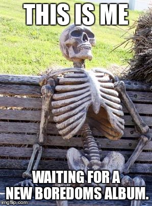 Waiting for Boredoms. | THIS IS ME; WAITING FOR A NEW BOREDOMS ALBUM. | image tagged in memes,waiting skeleton,boredoms,music,japanoise,alt-rock | made w/ Imgflip meme maker