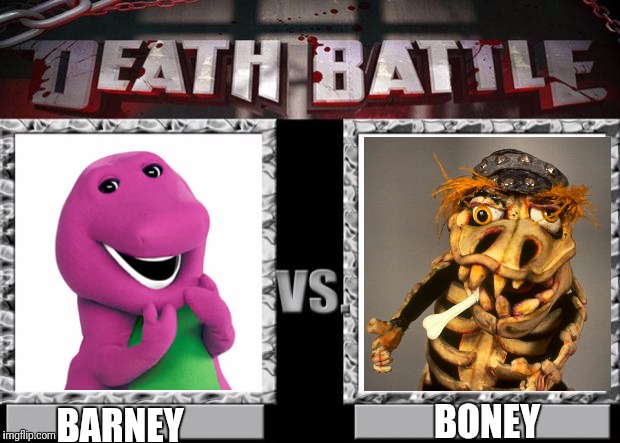 Not your typical Jurrasic Park fight | BONEY; BARNEY | image tagged in death battle,barney,boney,weinerville,boney weinerville,dinosaurs | made w/ Imgflip meme maker