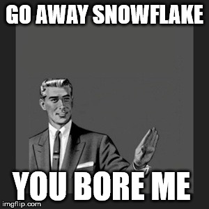 Kill Yourself Guy Meme | GO AWAY SNOWFLAKE; YOU BORE ME | image tagged in memes,kill yourself guy | made w/ Imgflip meme maker