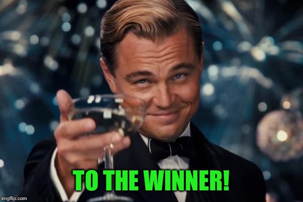 Leonardo Dicaprio Cheers Meme | TO THE WINNER! | image tagged in memes,leonardo dicaprio cheers | made w/ Imgflip meme maker