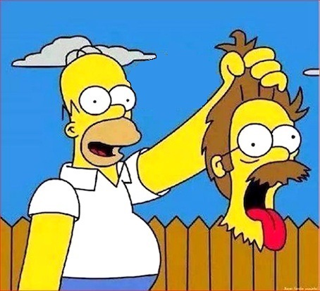 Homer cuts flanders' head (upgraded) Blank Meme Template