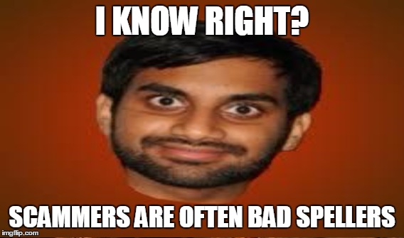 I KNOW RIGHT? SCAMMERS ARE OFTEN BAD SPELLERS | made w/ Imgflip meme maker
