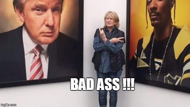 Martha Stewart gives Trump the finger and Snoop a gang sign! | BAD ASS !!! | image tagged in bad ass,who knew,funny | made w/ Imgflip meme maker