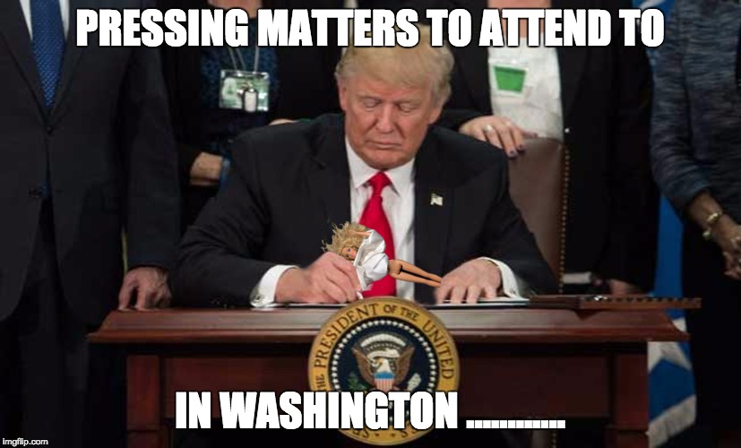 TRUMP SHOWING HIS CABINET HOW A BARBIE IS  HOTTER THAN THIER WIVES | PRESSING MATTERS TO ATTEND TO; IN WASHINGTON ............ | image tagged in trump,skirt,idiot,trump press conference,obama,donald trump | made w/ Imgflip meme maker