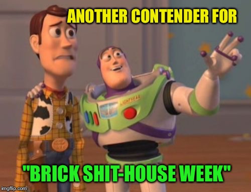 X, X Everywhere Meme | ANOTHER CONTENDER FOR "BRICK SHIT-HOUSE WEEK" | image tagged in memes,x x everywhere | made w/ Imgflip meme maker