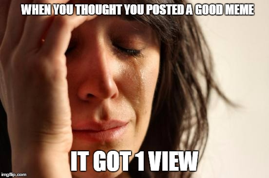 First World Problems | WHEN YOU THOUGHT YOU POSTED A GOOD MEME; IT GOT 1 VIEW | image tagged in memes,first world problems | made w/ Imgflip meme maker