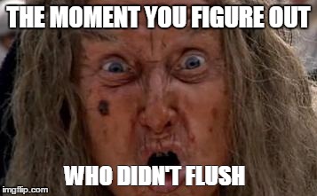 Princess Bride Booing Lady  | THE MOMENT YOU FIGURE OUT; WHO DIDN'T FLUSH | image tagged in princess bride booing lady | made w/ Imgflip meme maker