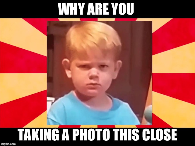 WHY ARE YOU; TAKING A PHOTO THIS CLOSE | image tagged in the boy with a frown | made w/ Imgflip meme maker