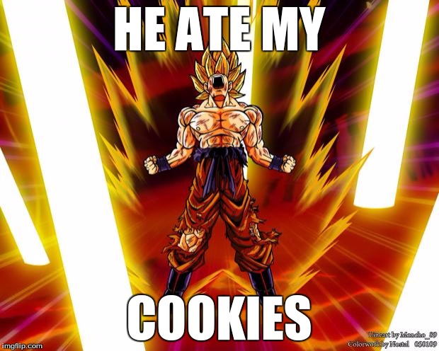 Goku DBZ Wikia Becky Hijabi | HE ATE MY; COOKIES | image tagged in goku dbz wikia becky hijabi | made w/ Imgflip meme maker