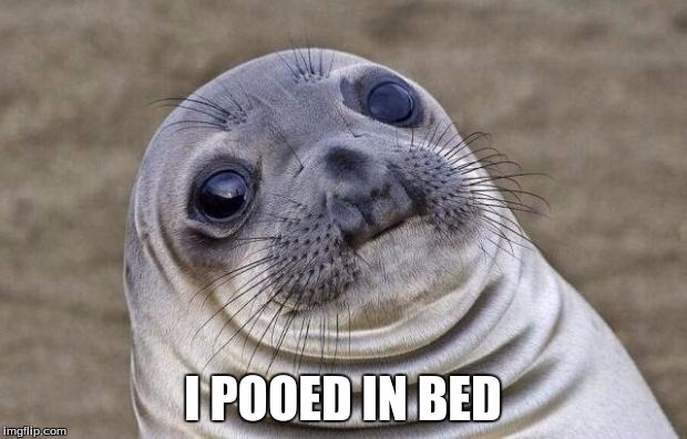 Awkward Moment Sealion | I POOED IN BED | image tagged in memes,awkward moment sealion | made w/ Imgflip meme maker