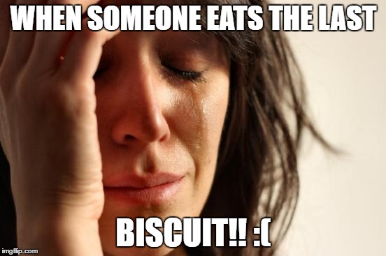 First World Problems | WHEN SOMEONE EATS THE LAST; BISCUIT!! :( | image tagged in memes,first world problems | made w/ Imgflip meme maker