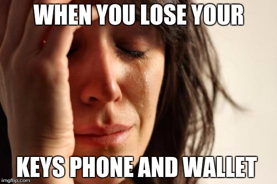 First World Problems | WHEN YOU LOSE YOUR; KEYS PHONE AND WALLET | image tagged in memes,first world problems | made w/ Imgflip meme maker