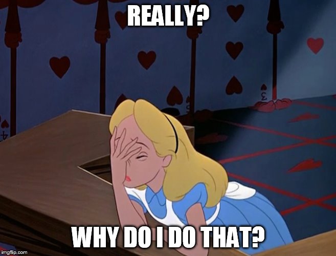 Alice in Wonderland Face Palm Facepalm | REALLY? WHY DO I DO THAT? | image tagged in alice in wonderland face palm facepalm | made w/ Imgflip meme maker
