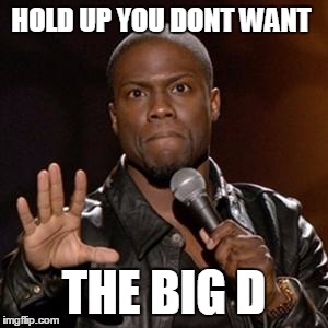 kevin hart 1 | HOLD UP YOU
DONT WANT; THE BIG D | image tagged in kevin hart 1 | made w/ Imgflip meme maker
