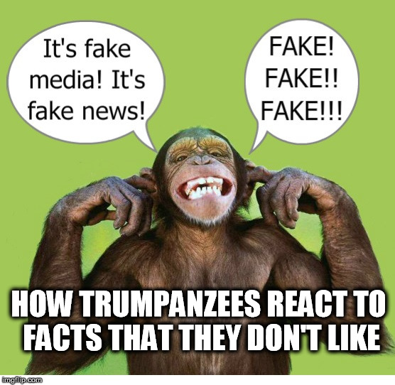 Fake News | HOW TRUMPANZEES REACT TO FACTS THAT THEY DON'T LIKE | image tagged in trump,trumpanzee,fake news | made w/ Imgflip meme maker