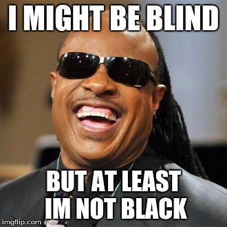 Steve Wonder | I MIGHT BE BLIND; BUT AT LEAST IM NOT BLACK | image tagged in steve wonder | made w/ Imgflip meme maker