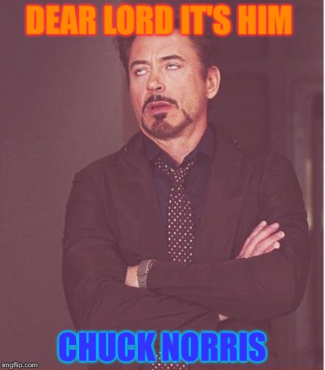 Face You Make Robert Downey Jr | DEAR LORD IT'S HIM; CHUCK NORRIS | image tagged in memes,face you make robert downey jr | made w/ Imgflip meme maker