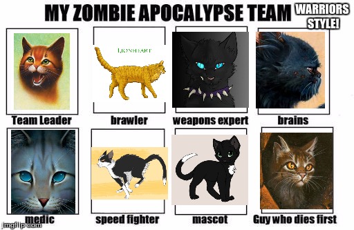 zombie team | WARRIORS STYLE! | image tagged in zombie team,warriors,warrior cats | made w/ Imgflip meme maker