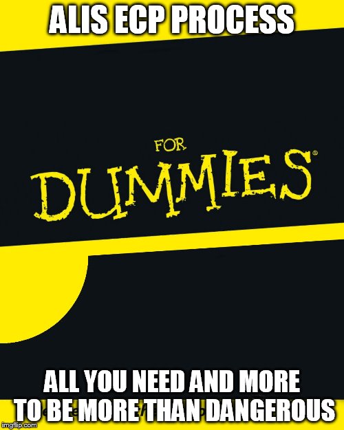For Dummies | ALIS ECP PROCESS; ALL YOU NEED AND MORE TO BE MORE THAN DANGEROUS | image tagged in for dummies | made w/ Imgflip meme maker