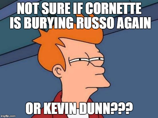 Futurama Fry | NOT SURE IF CORNETTE IS BURYING RUSSO AGAIN; OR KEVIN DUNN??? | image tagged in memes,futurama fry,wrestling,jim cornette,vince russo,kevin dunn | made w/ Imgflip meme maker