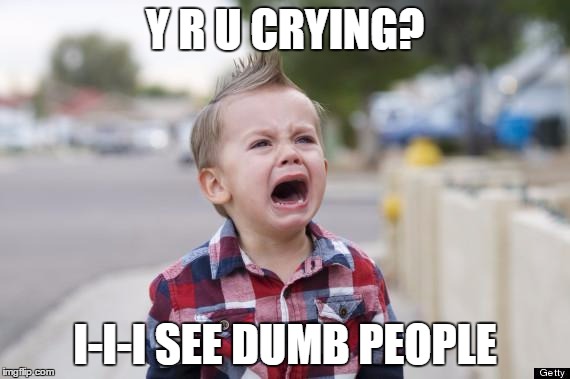 Crying kid | Y R U CRYING? I-I-I SEE DUMB PEOPLE | image tagged in crying kid | made w/ Imgflip meme maker