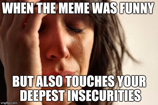 First World Problems Meme | WHEN THE MEME WAS FUNNY; BUT ALSO TOUCHES YOUR DEEPEST INSECURITIES | image tagged in memes,first world problems | made w/ Imgflip meme maker