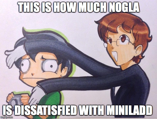 Nogla and Miniladd | THIS IS HOW MUCH NOGLA; IS DISSATISFIED WITH MINILADD | image tagged in daithi de nogla,miniladd,youtubers,memes | made w/ Imgflip meme maker
