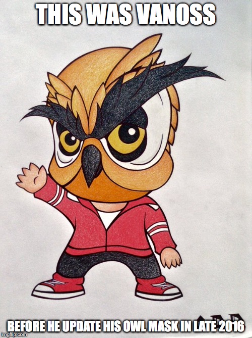 Vanoss 1.0 | THIS WAS VANOSS; BEFORE HE UPDATE HIS OWL MASK IN LATE 2016 | image tagged in vanossgaming,memes,youtuber | made w/ Imgflip meme maker