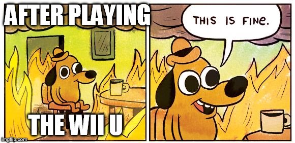 This Is Fine | AFTER PLAYING; THE WII U | image tagged in this is fine dog | made w/ Imgflip meme maker